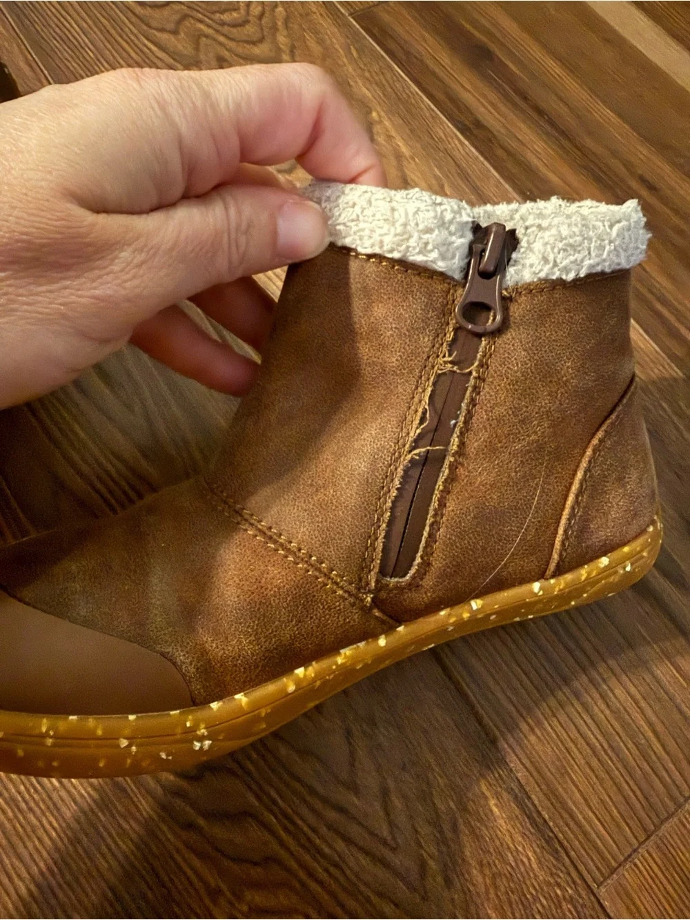 Livie & Luca Brown Ankle Boots with White Faux-Shearling Collar